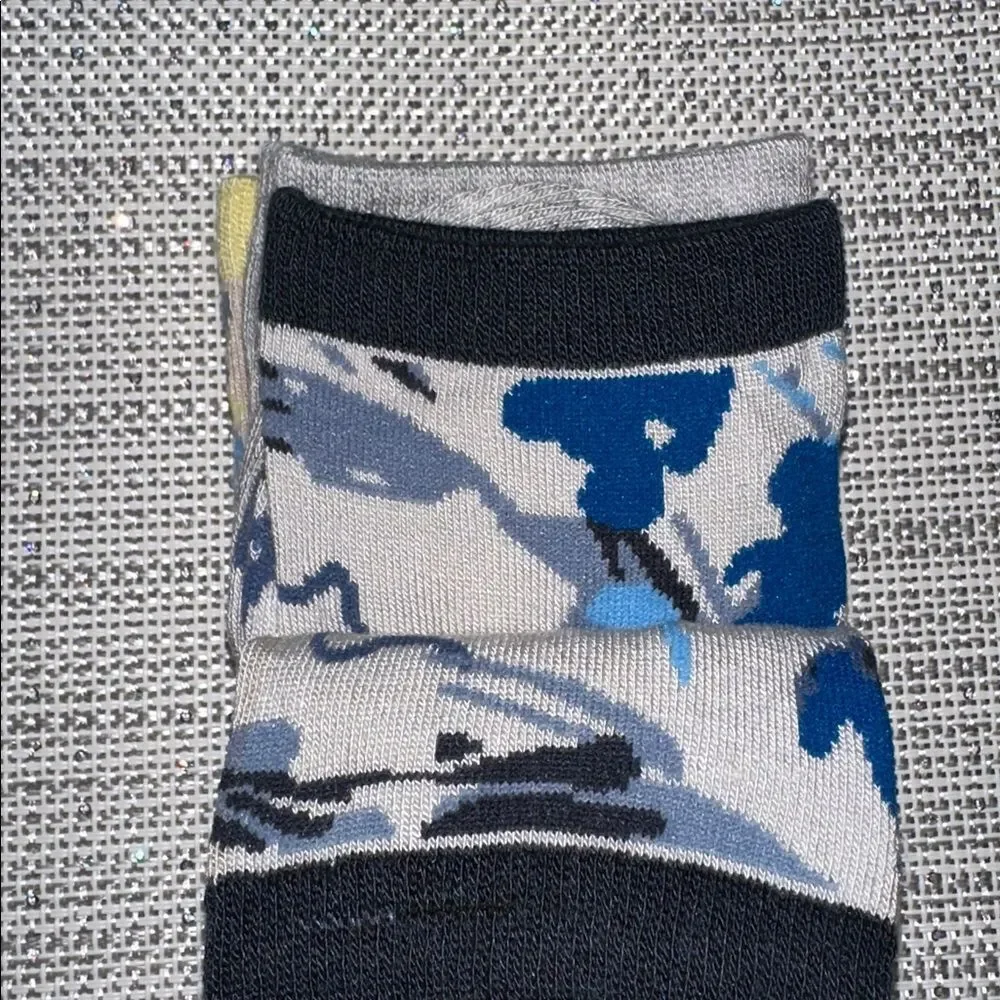 Ted Baker Blue Yellow Floral Dress Crew cut Knit Bamboo Blend Socks 3 pack